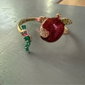 Betsey Johnson Apple & Worm Gold Tone Hinged Bracelet